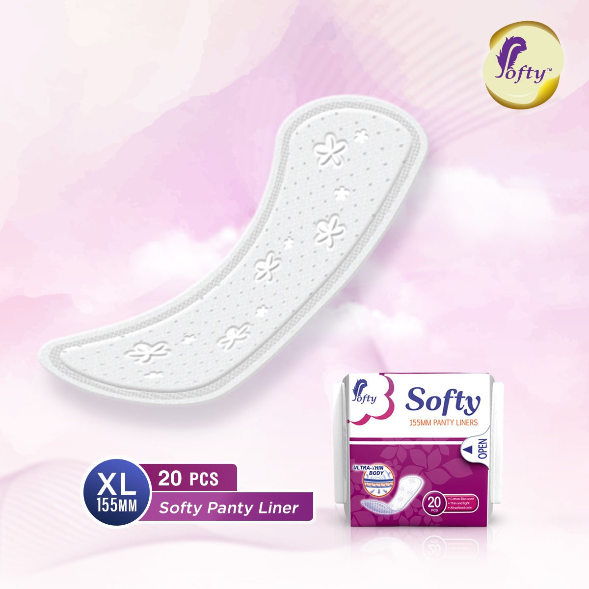 Softy Panty Liners XL 155 Mm 20 Pcs Soft Panty Liners Ultra Thin Absorbent Sanitary Napkin Liners